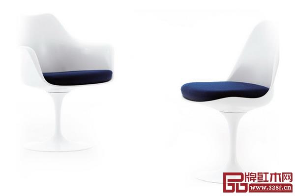 新材料更好地诠释了体态轻盈、简洁又富律动的家具,如沙里宁的郁金香椅拥有曲线外形、模压塑料椅面和独特的基座 新材料更好地诠释了体态轻盈、简洁又富律动的家具,如沙里宁的郁金香椅拥有曲线外形、模压塑料椅面和独特的基座